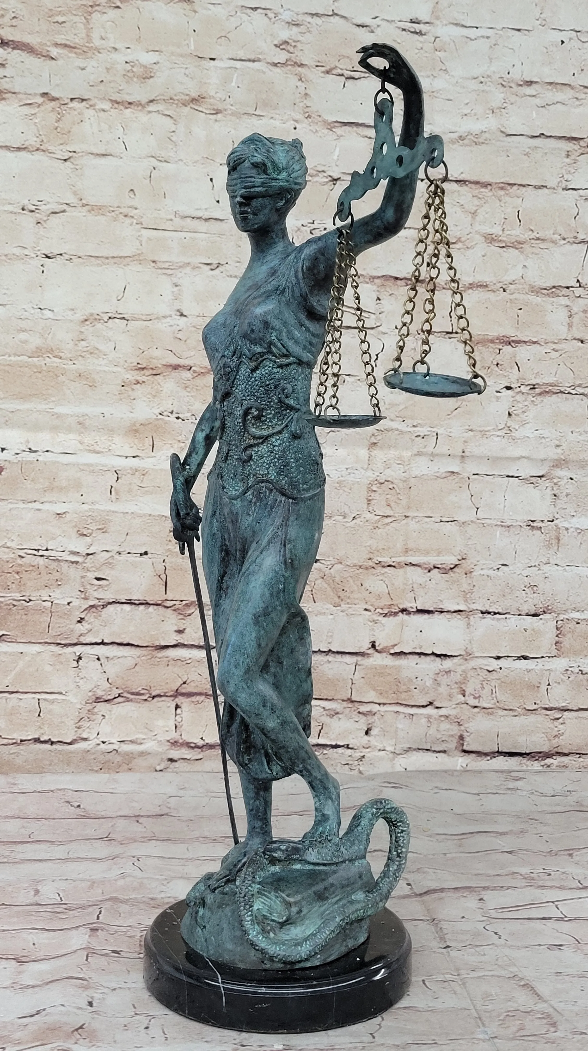 Large 19" Heavy Solid Bronze Lady Blind Justice Statue Lawyers Themis Deal Gift