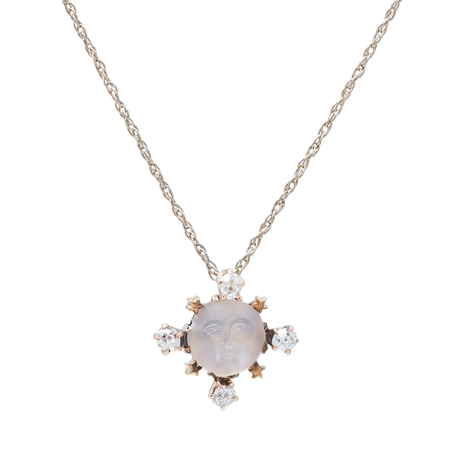 Late Victorian 14k Diamond   Moonstone Pendant