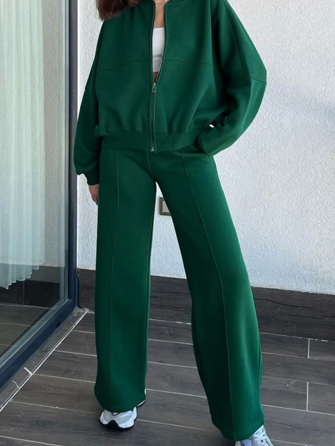 Leisure Zip Up Top and Drawstring Pants Set