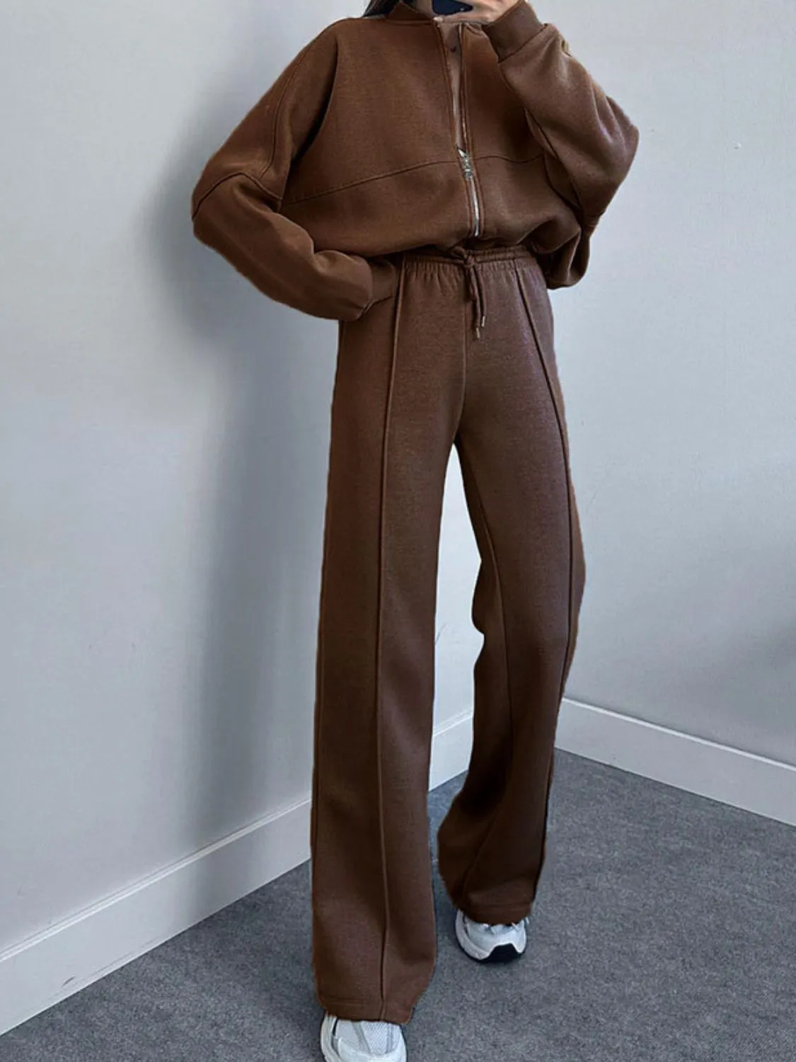 Leisure Zip Up Top and Drawstring Pants Set