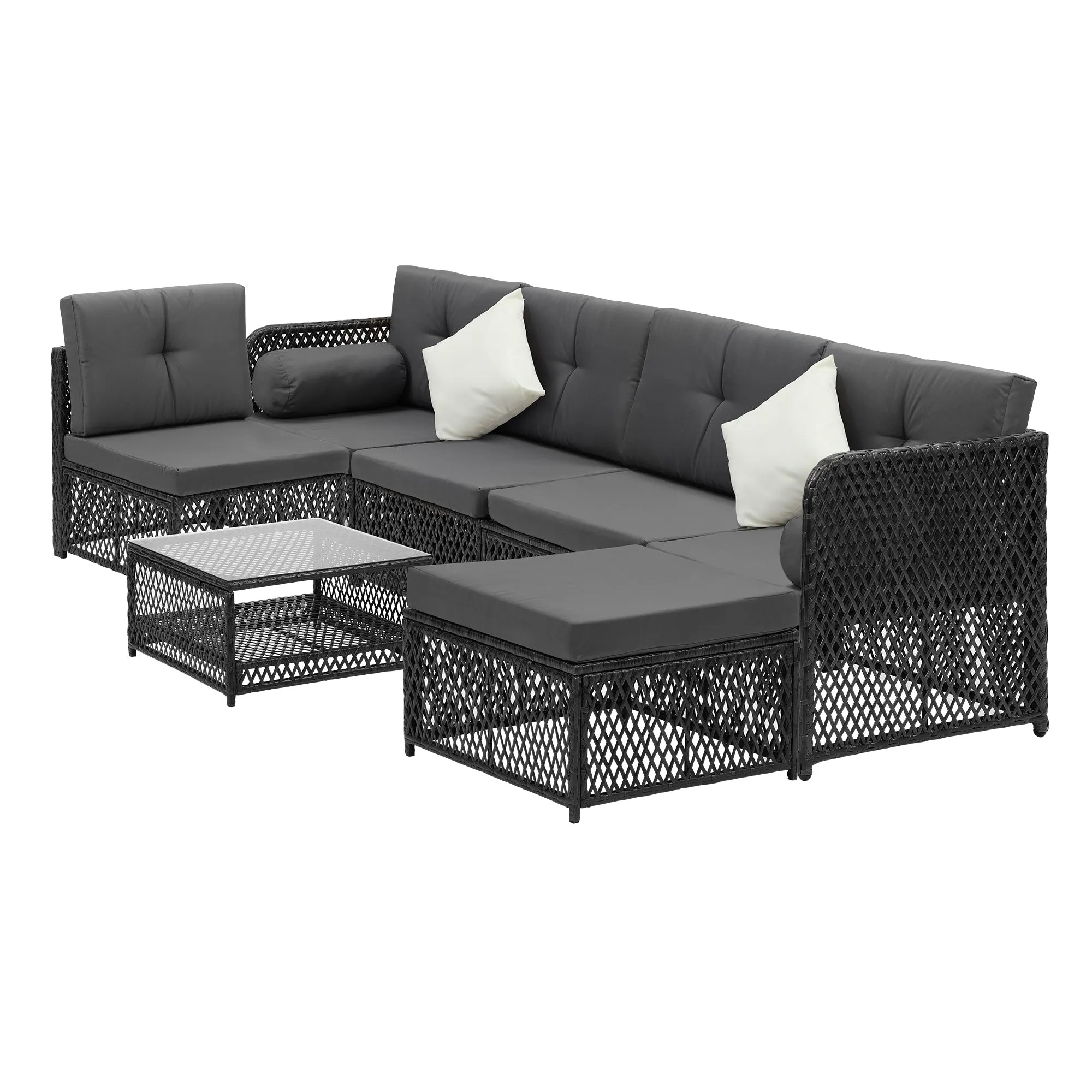 Livsip Outdoor Sofa Set 6 Seater Wicker Rattan Lounge Setting Patio Furniture