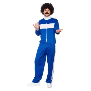 Mens 80s Retro Tracksuit Blue Fancy Dress Halloween Costume