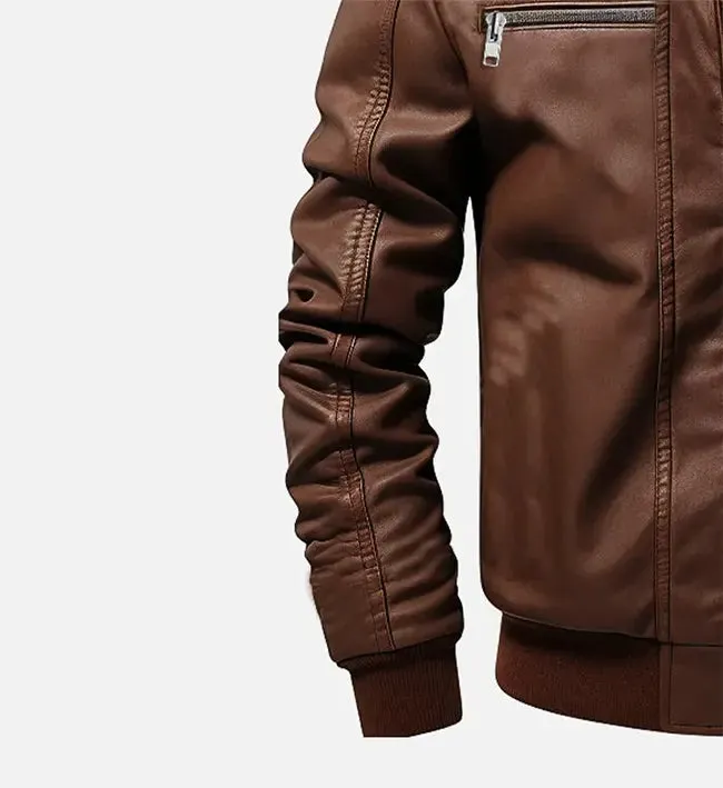 Men's Ethan Brown Hooded Leather Jacket