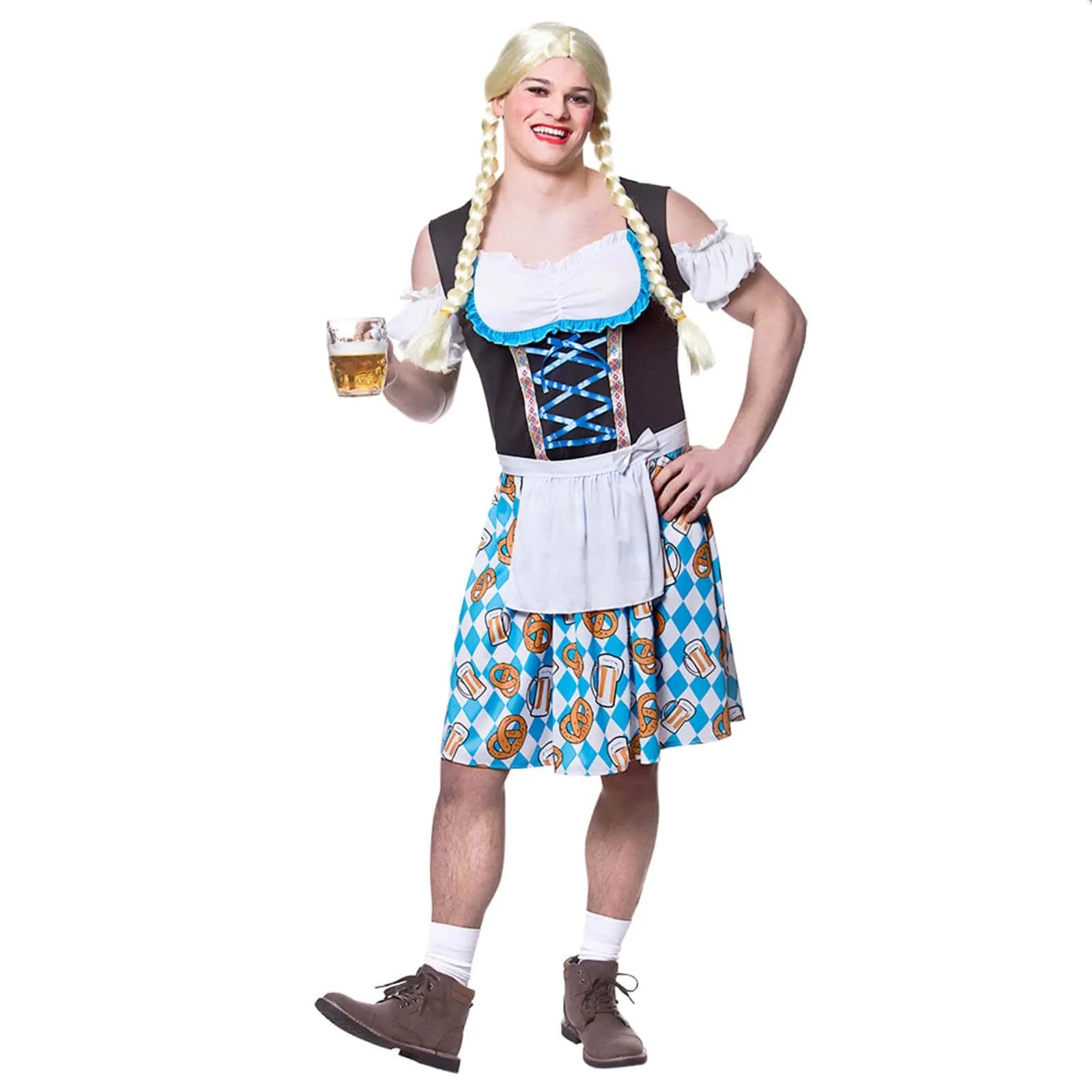 Mens Funny Bavarian Beer Girl Costume Dress Apron Stag Night