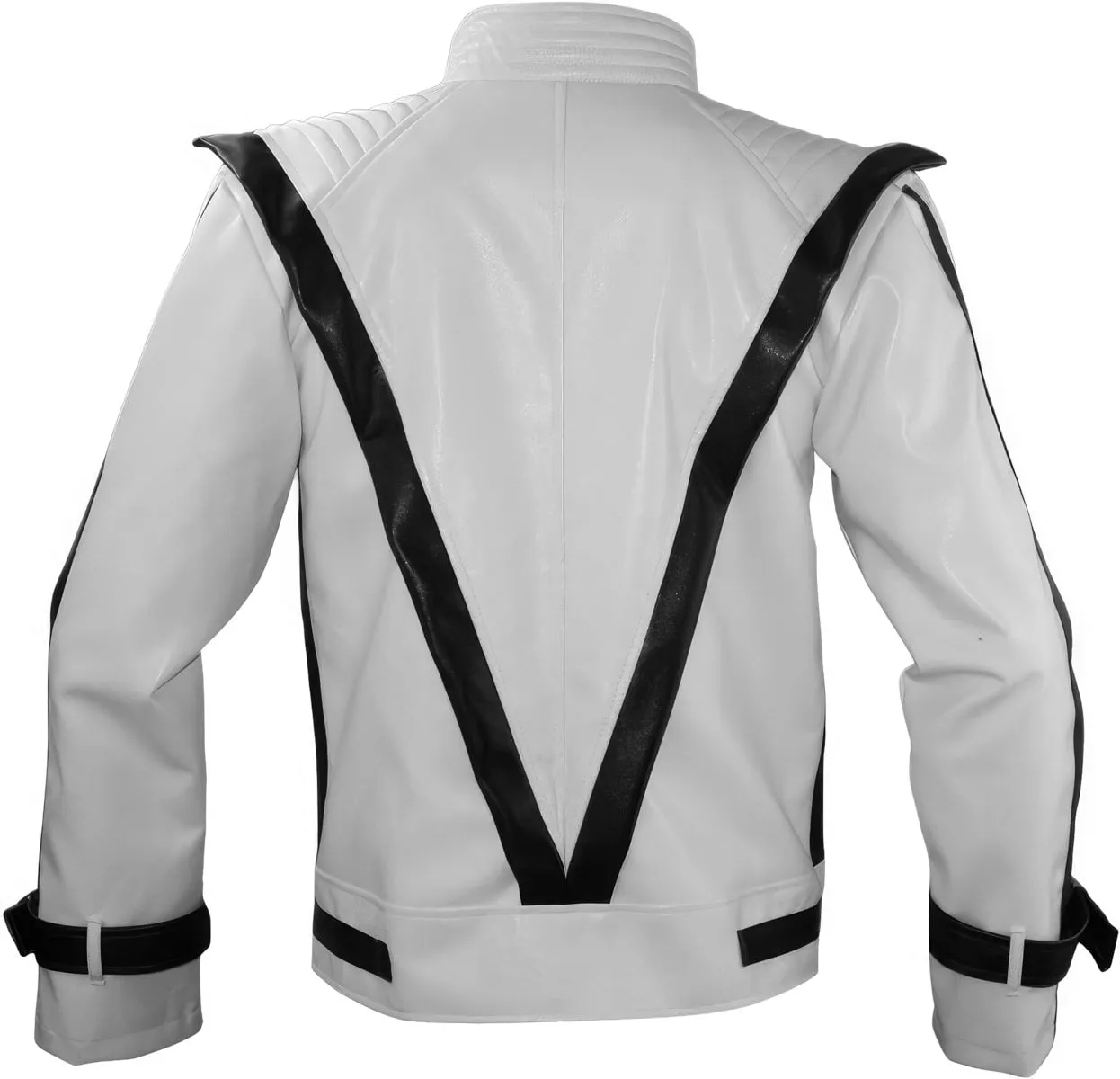 Men’s White Genuine Sheepskin Quilted Shoulders Classic Retro Fashion Celebrity Inspired Black Strips Cosplay Leather Jacket