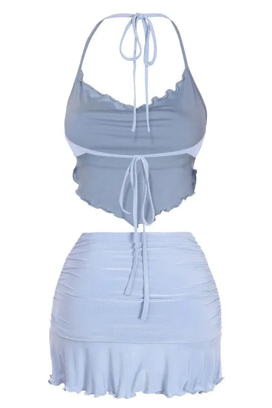 Naella Baby Blue 2 Piece Skirt Set