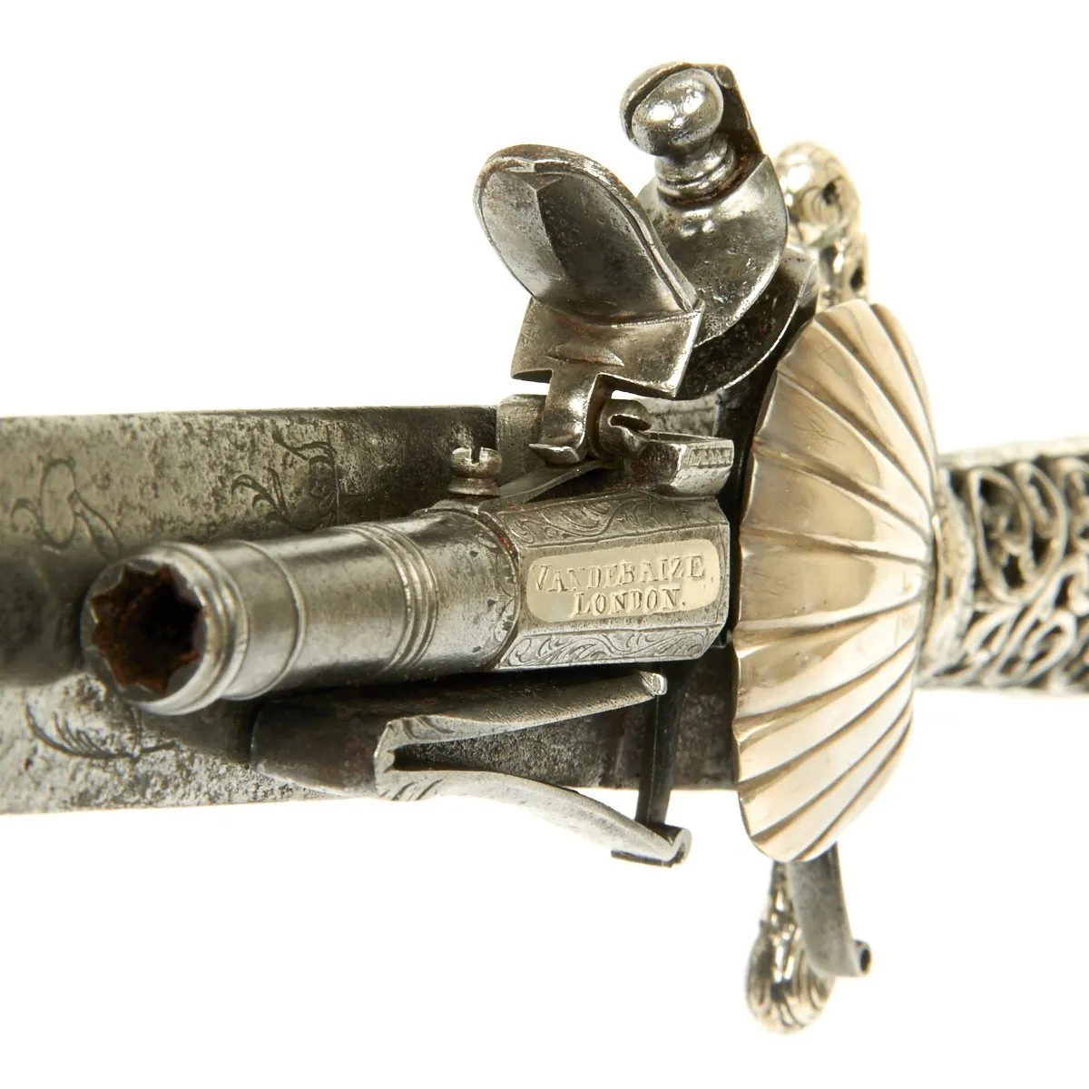 Original British 1700 Silver Hilt Hunting Sword Pistol by Vandebaize of London - Hirschfänger