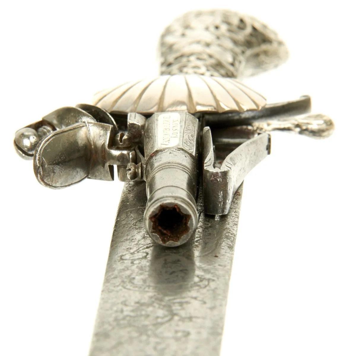 Original British 1700 Silver Hilt Hunting Sword Pistol by Vandebaize of London - Hirschfänger