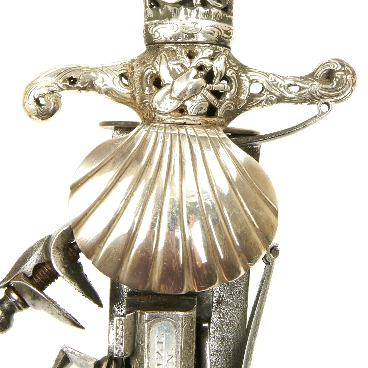 Original British 1700 Silver Hilt Hunting Sword Pistol by Vandebaize of London - Hirschfänger