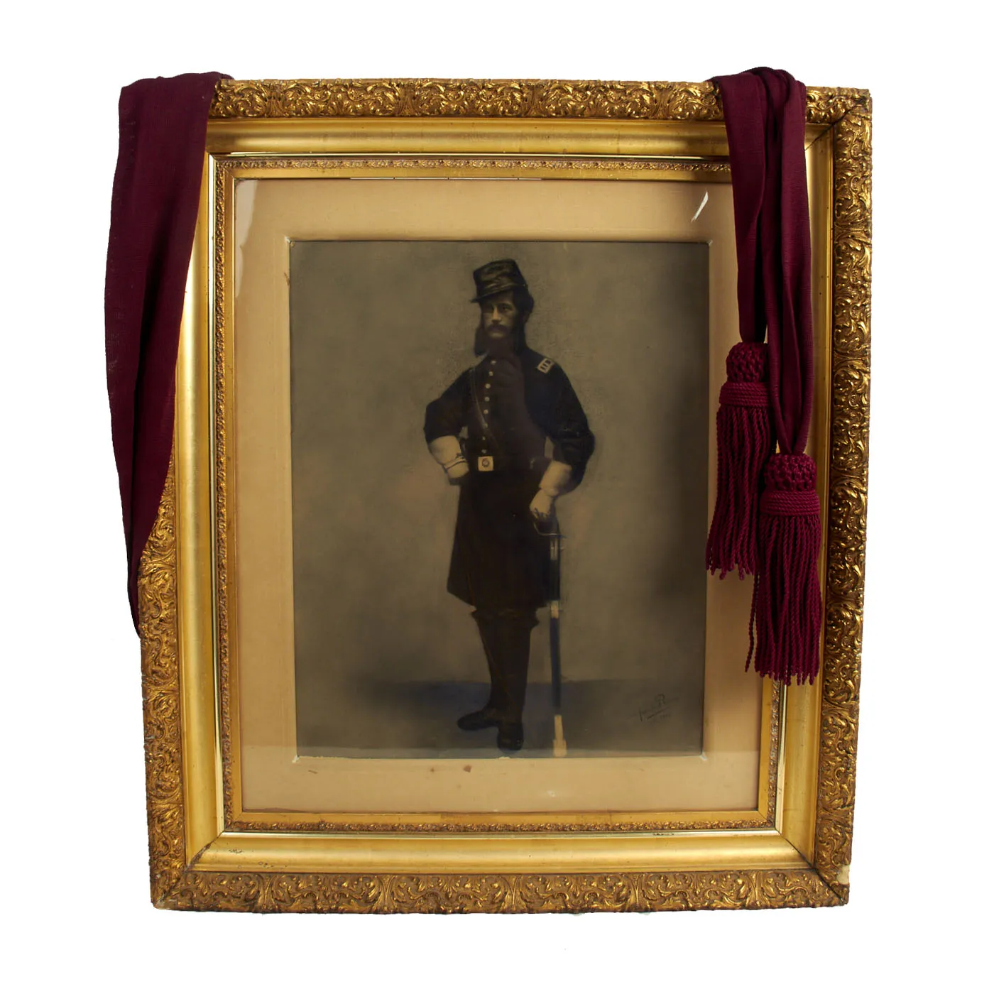 Original Civil War Union Officer’s M-1850 Foot Officer Sword, Sash, and Framed Picture Attributed to Captain Adam Baer, 151st Pennsylvania Infantry