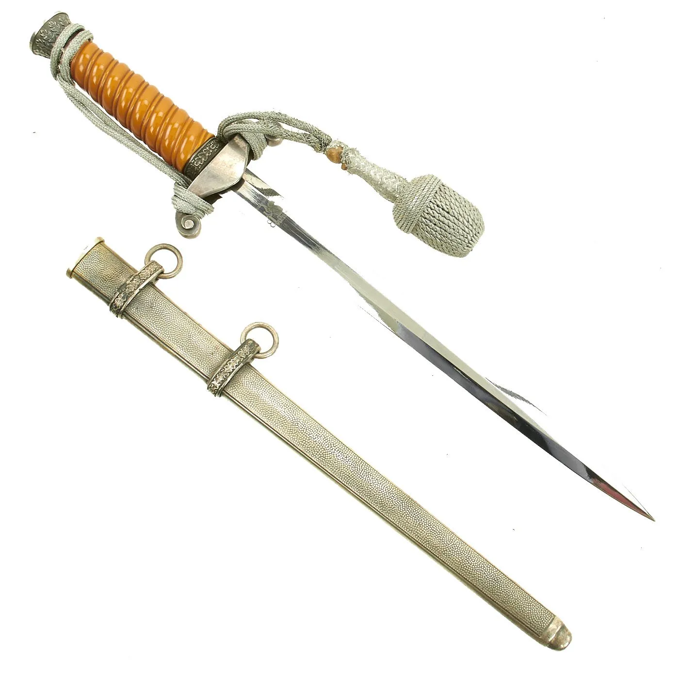 Original German WWII Army Heer Officer Dagger by Carl Eickhorn with Nickel Plated Blade & Portepee