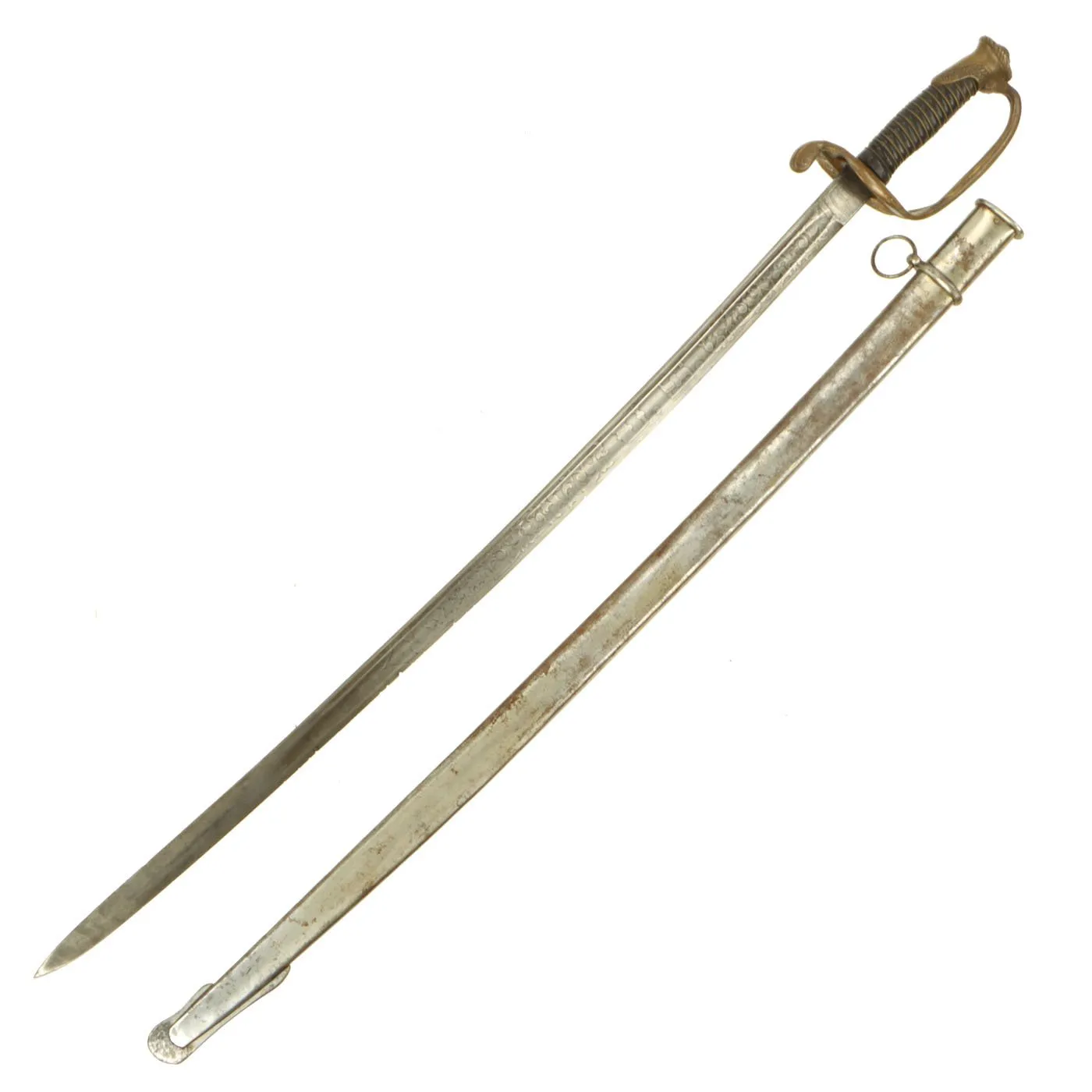 Original U.S. Civil War M1850 Foot Officer Sword by Henry Sauerbien of Newark, NJ with Etched Blade & Scabbard