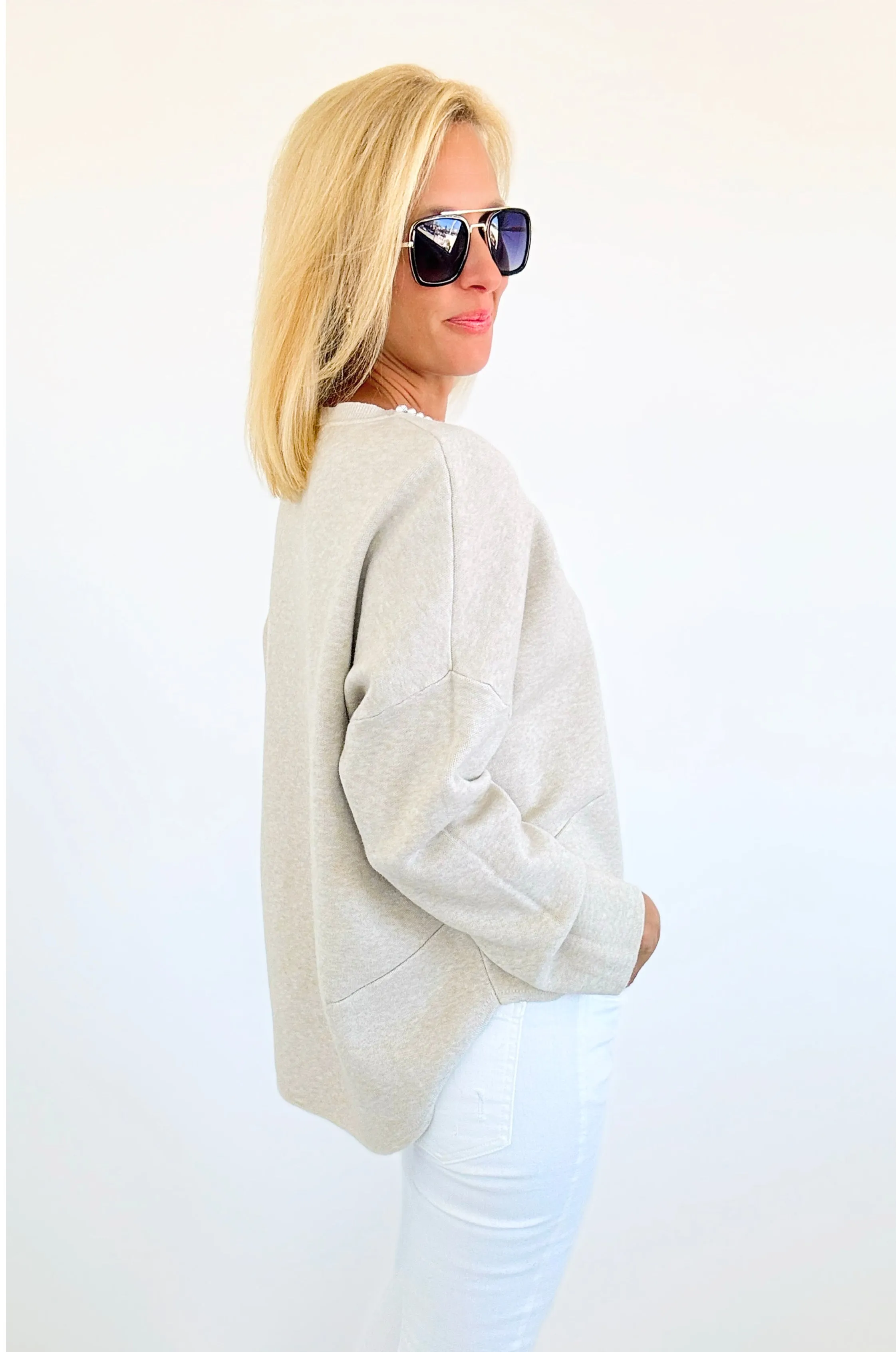 Pearl Detailed Italian Sweater- Heather Beige