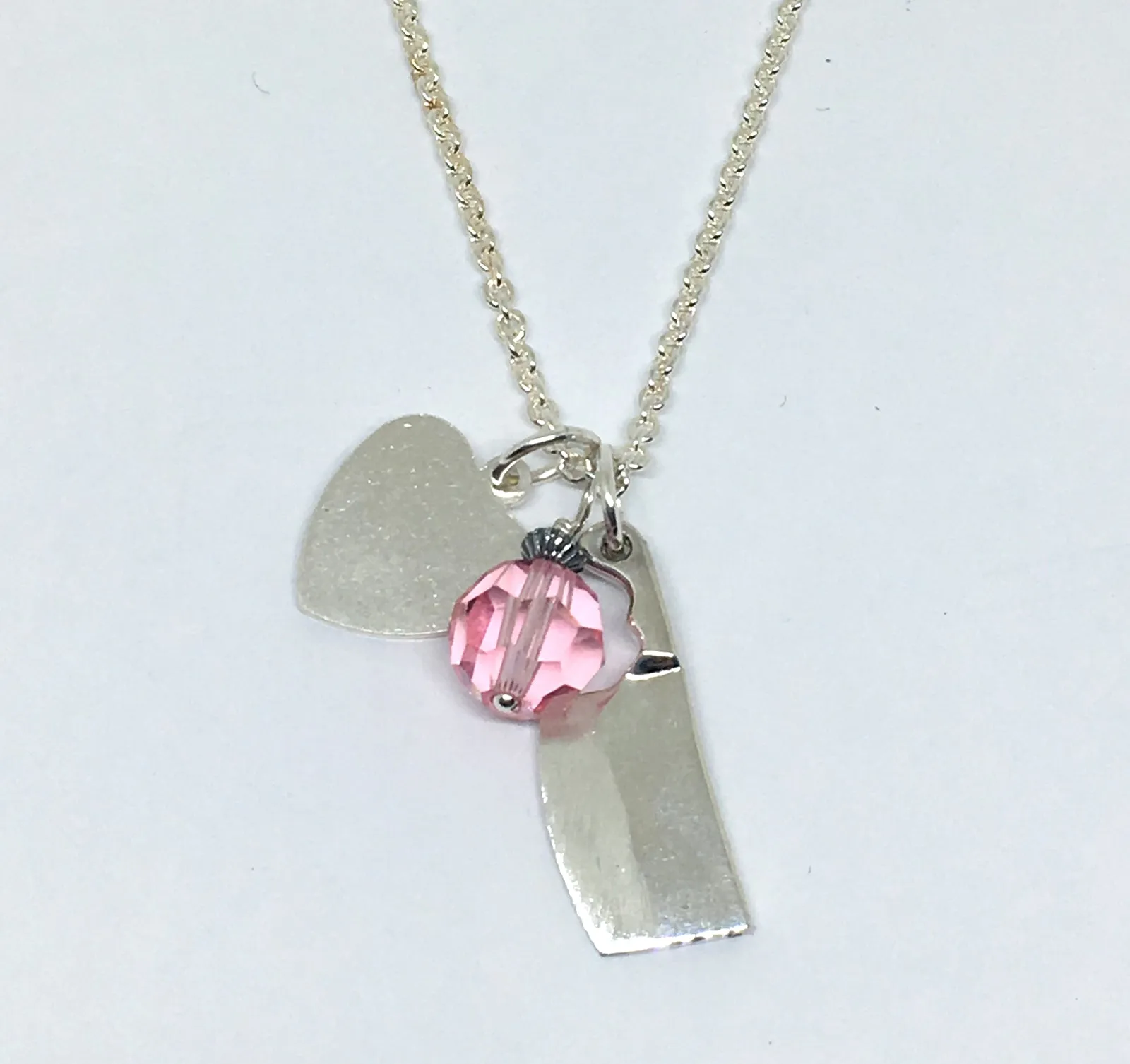 Personalized Chef Cleaver Cluster Necklace with Initials and Pink Swarovski Crystal