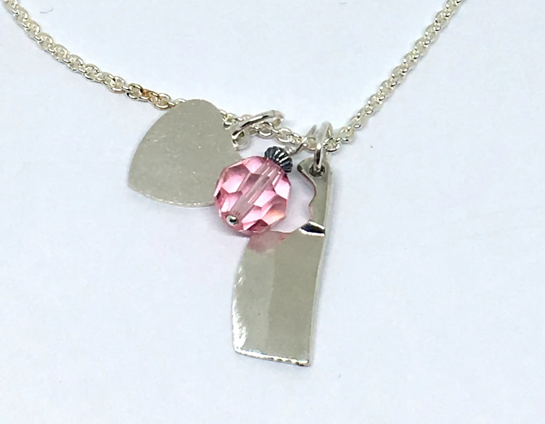 Personalized Chef Cleaver Cluster Necklace with Initials and Pink Swarovski Crystal