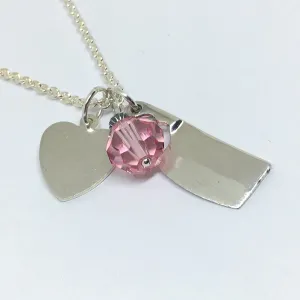 Personalized Chef Cleaver Cluster Necklace with Initials and Pink Swarovski Crystal