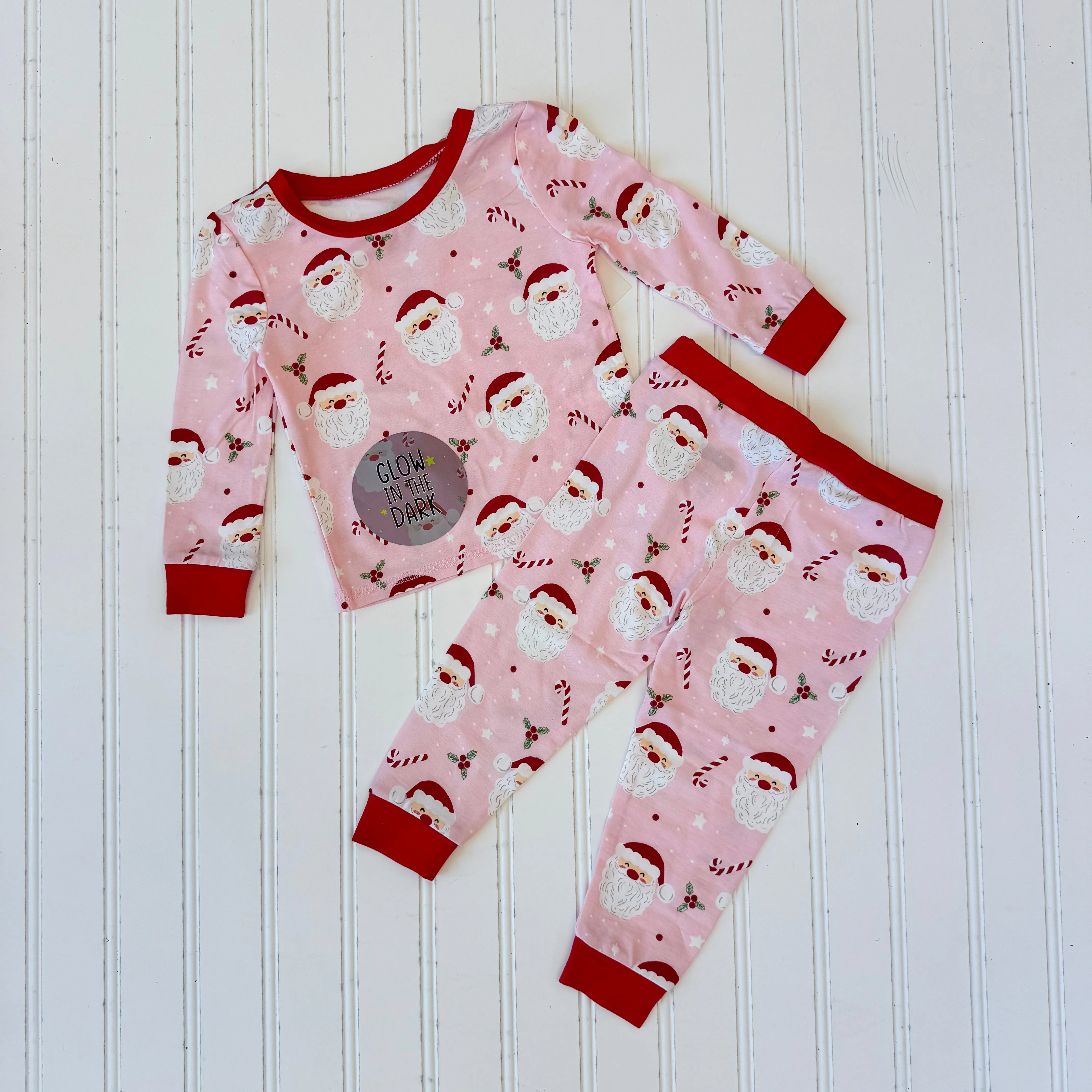 Pink Santa Glow In The Dark Pajama Set