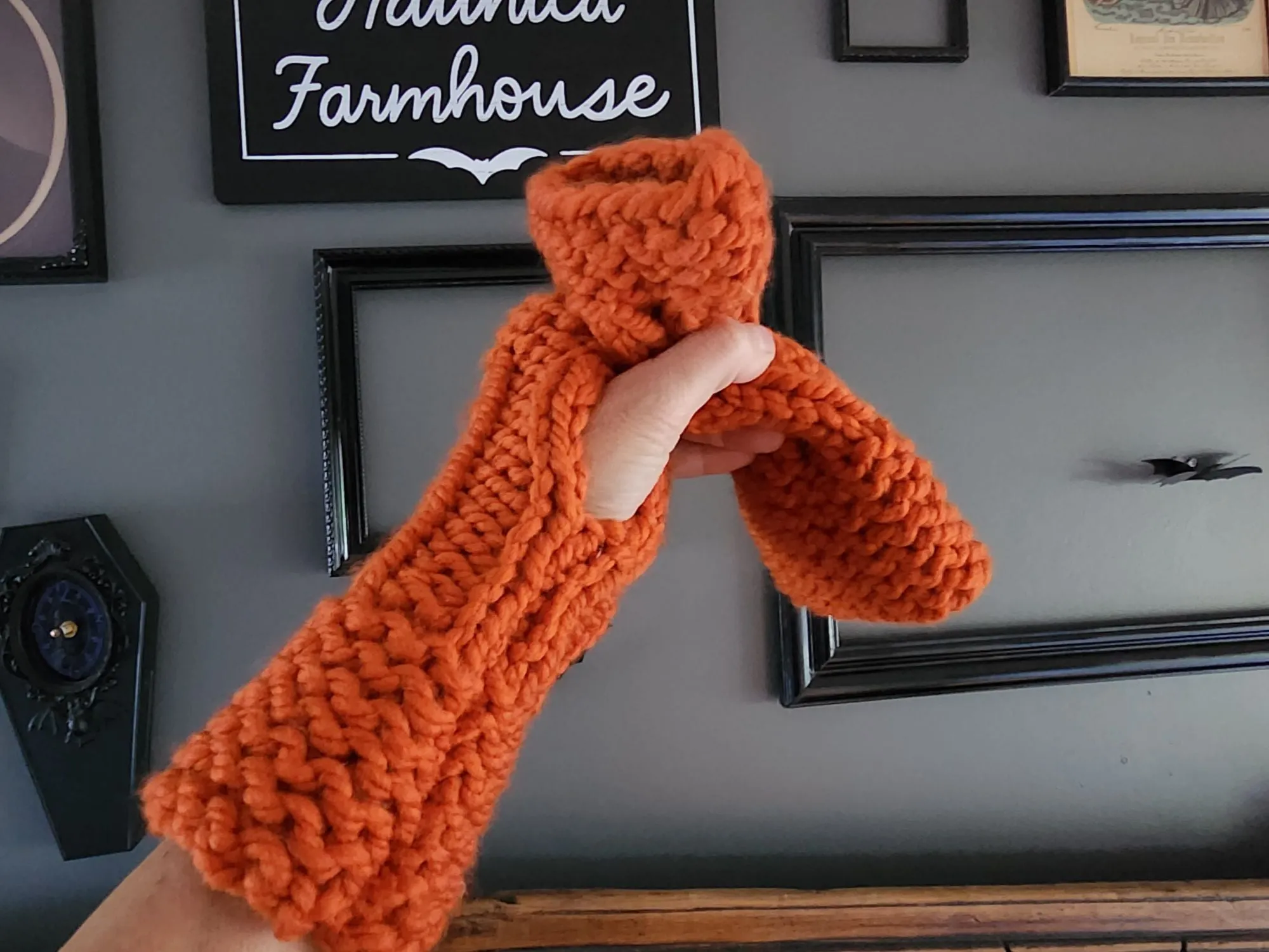 Pumpkin Spice Hand Knit Fingerless Gloves Orange