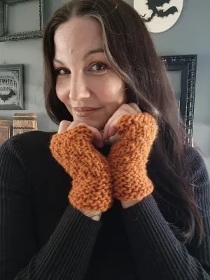 "Pumpkin Seed" Hand Knit Fingerless Gloves