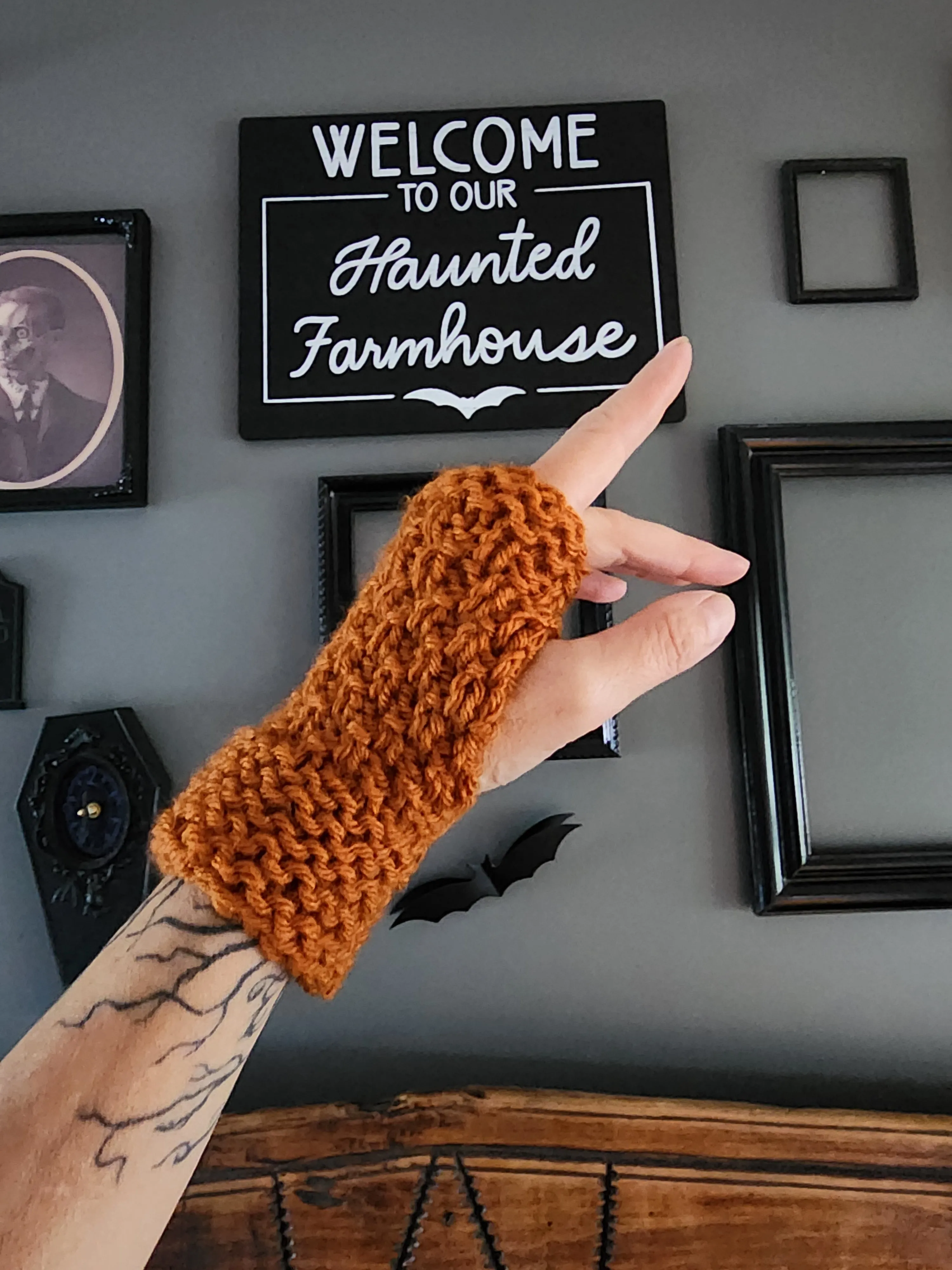 "Pumpkin Seed" Hand Knit Fingerless Gloves