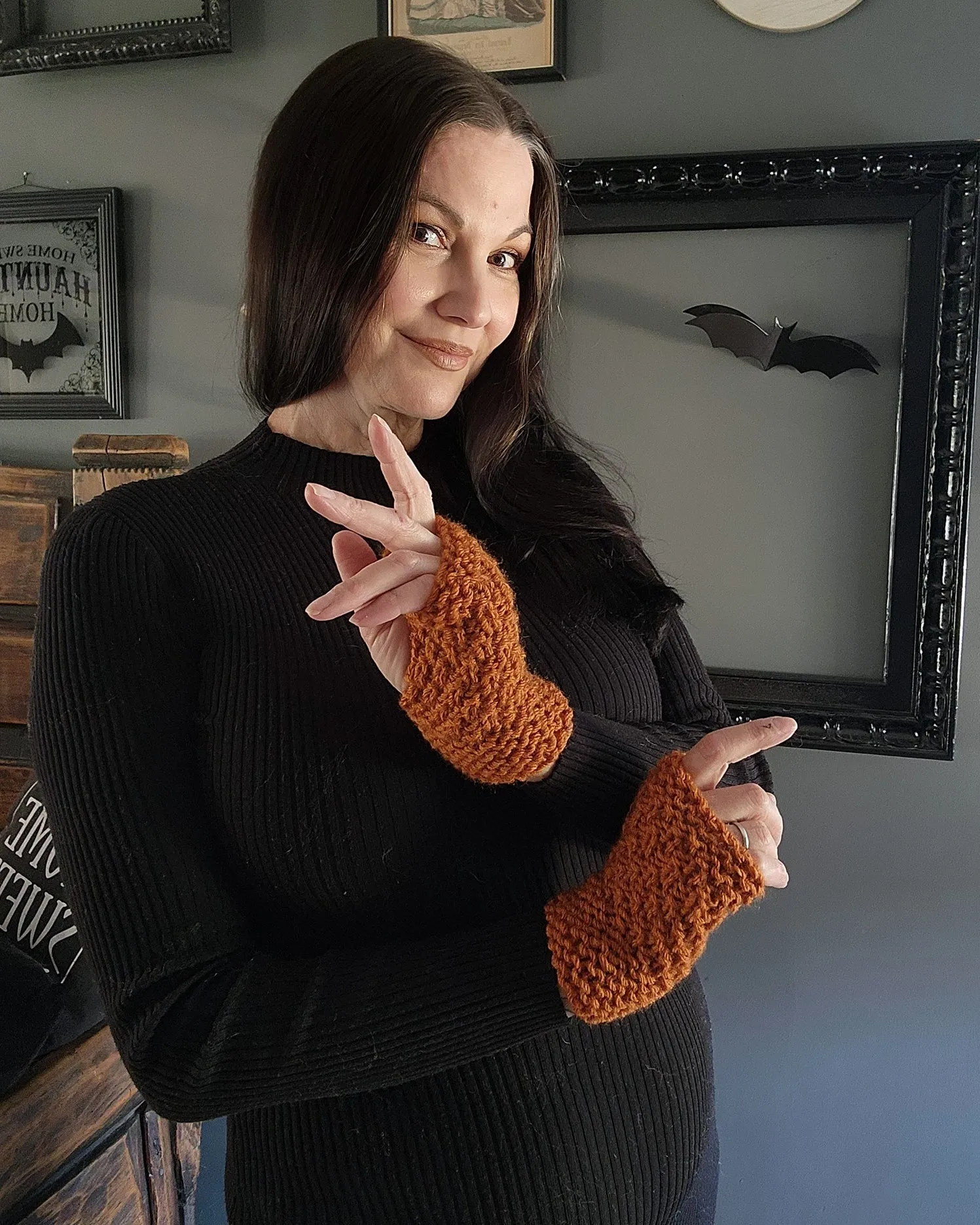 "Pumpkin Seed" Hand Knit Fingerless Gloves