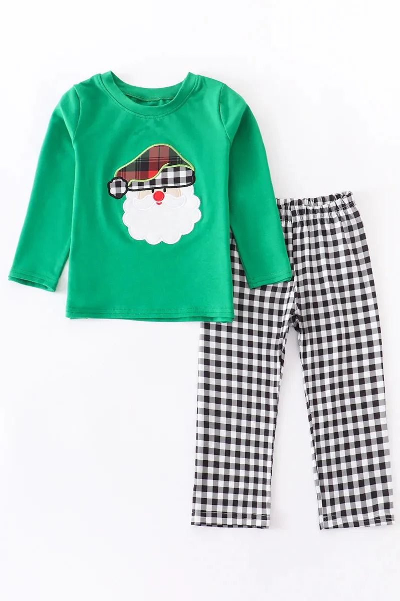 Santa Applique Black Plaid Two-Piece Set