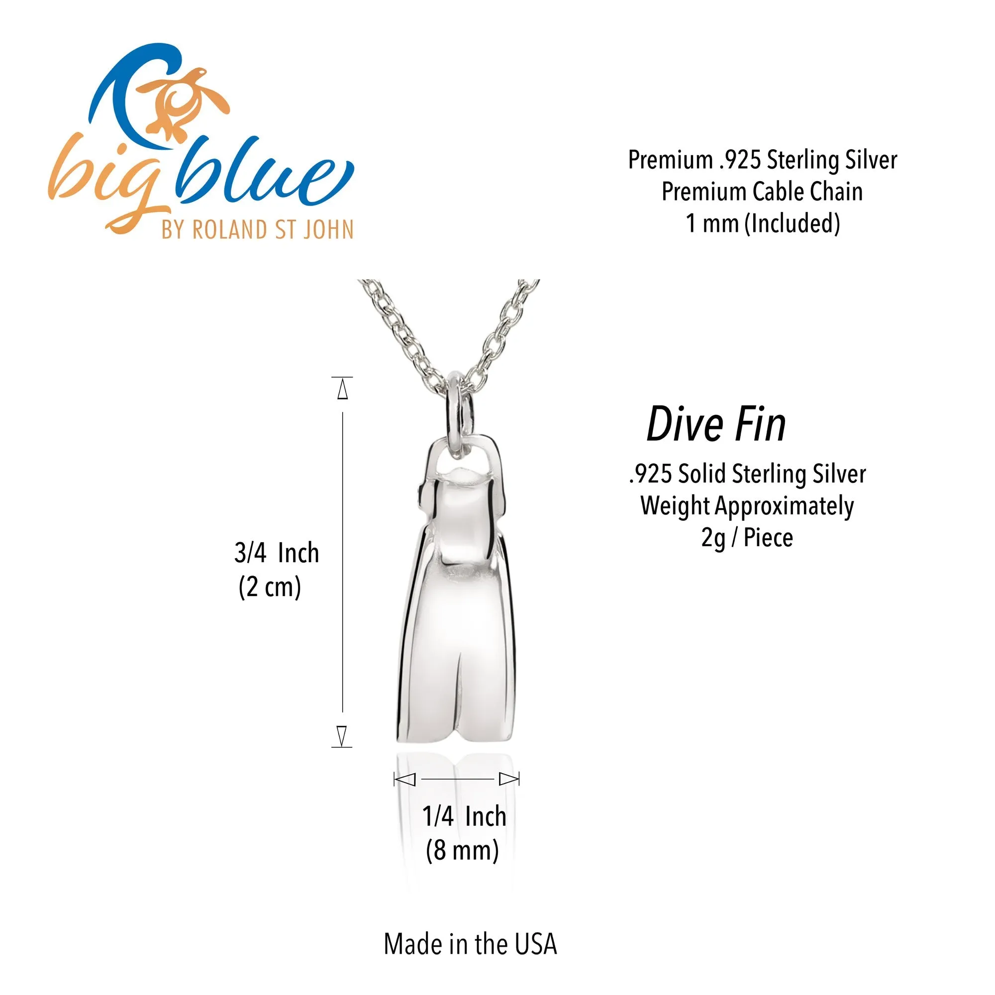 Scuba Diver Fin Necklace for Women Sterling Silver- Dive Flipper Necklace, Small Dive Fin Necklace, Scuba Diving Jewelry