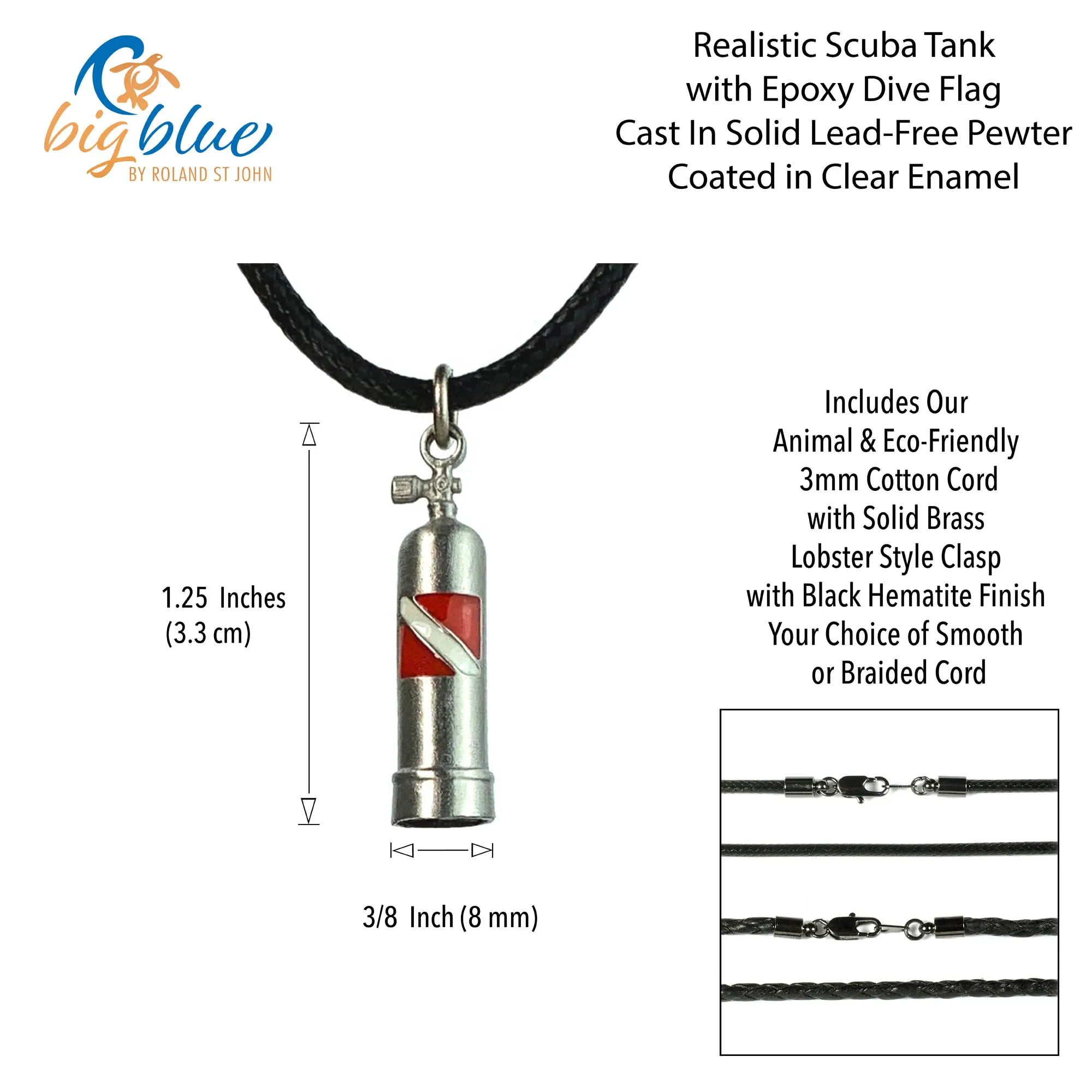 Scuba Tank Necklace for Men and Women- Scuba Diving Gift, Scuba Tank Necklace with Diver Flag, Gifts for Divers, Scuba Diving Jewelry, ScubaTank Charm