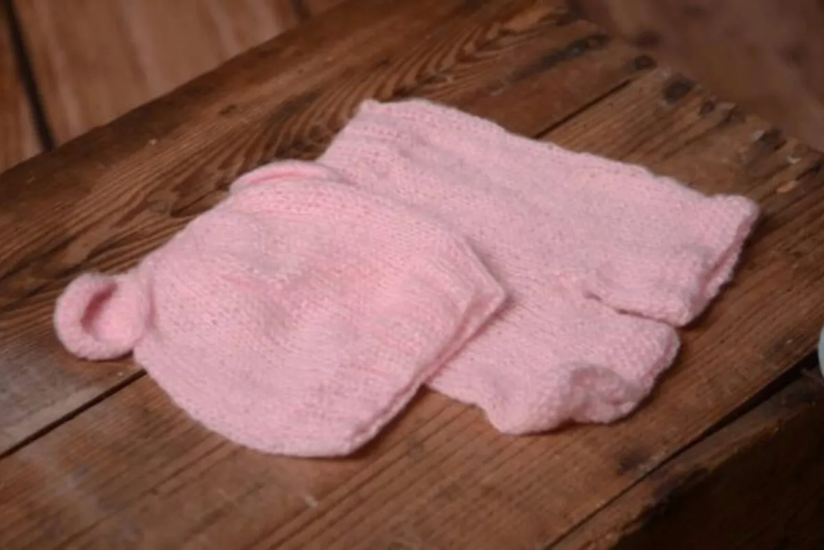 SET Mohair Bear Hat and Pants - Pink