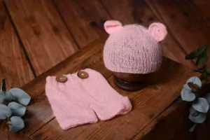 SET Mohair Bear Hat and Pants - Pink