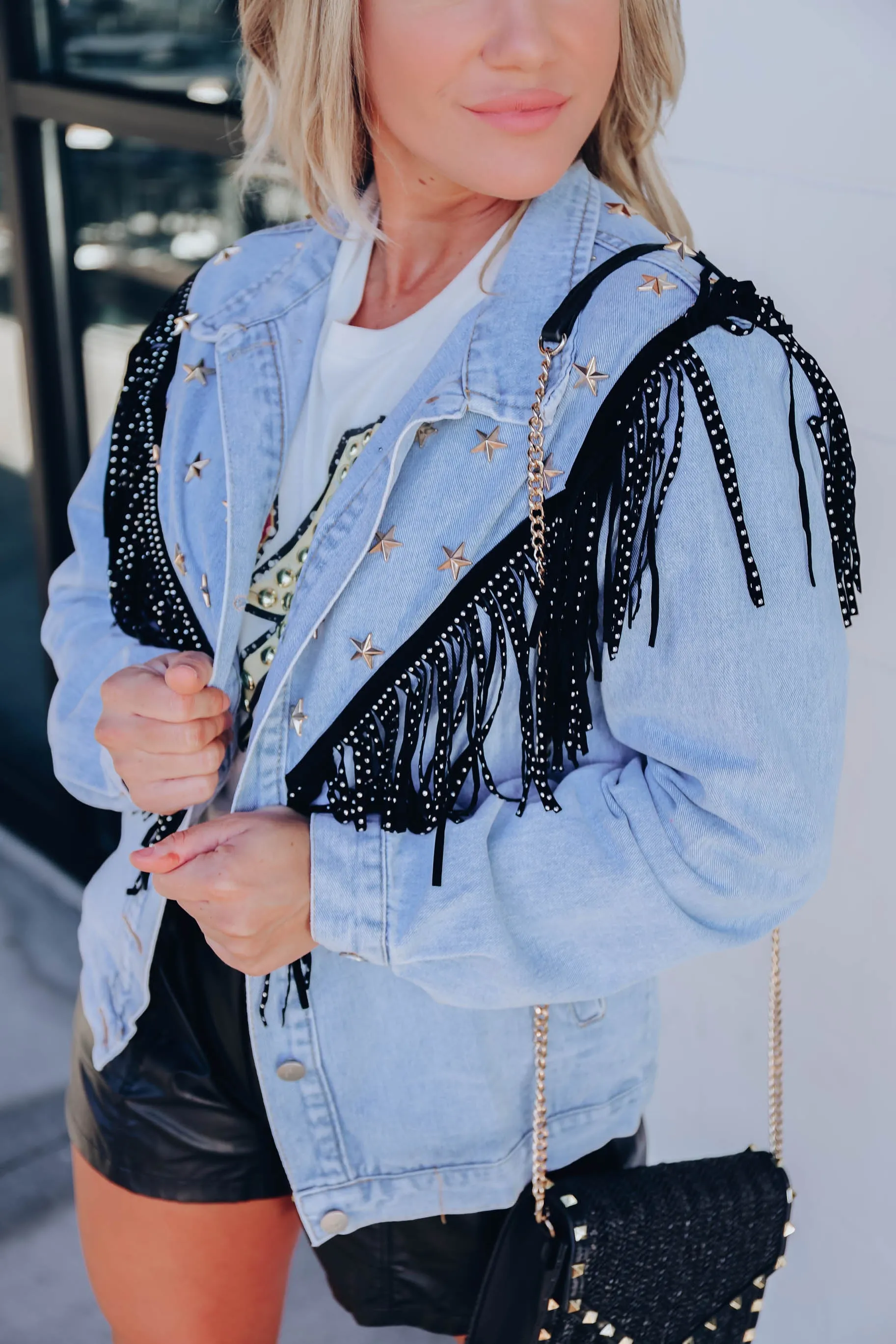 Shannie B Fringe Denim Jacket - Blue