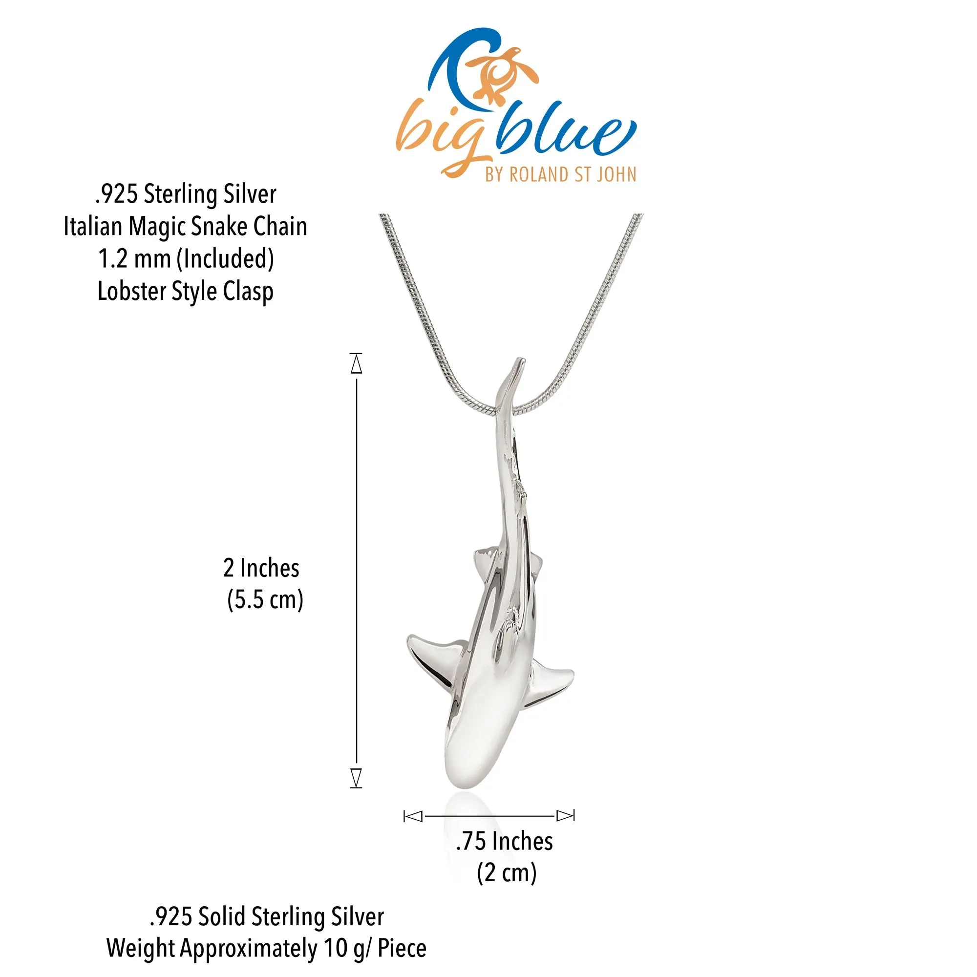 Shark Necklace for Women Sterling Silver- Grey Reef Shark Necklace for Women, Sterling Silver Reef Shark Necklace, Shark Jewelry, Shark Pendant