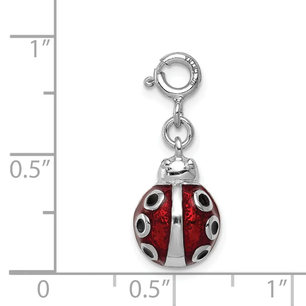 Solid Sterling Silver Enamel Ladybug Charm