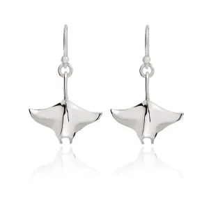 Stingray Earrings Sterling Silver- Manta Ray Sterling Silver Drop Earrings, Manta Ray Earrings, Stingray Charm, Sea Life Sterling Silver Drop Earrings