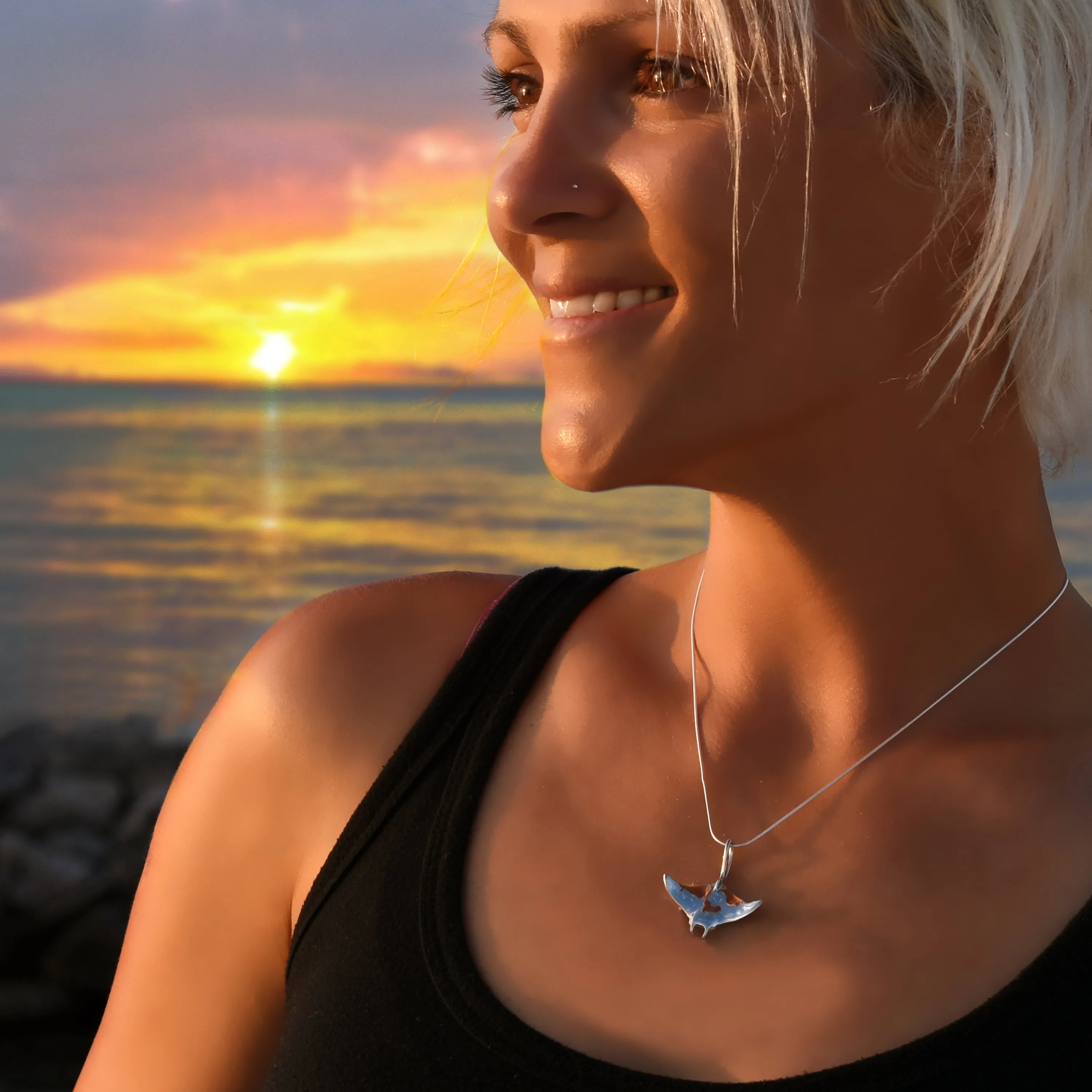 Stingray Necklace Sterling Silver- Manta Ray Necklace for Women | Stingray Jewelry | Scuba Diving Jewelry | Ocean Inspired Fine Jewelry