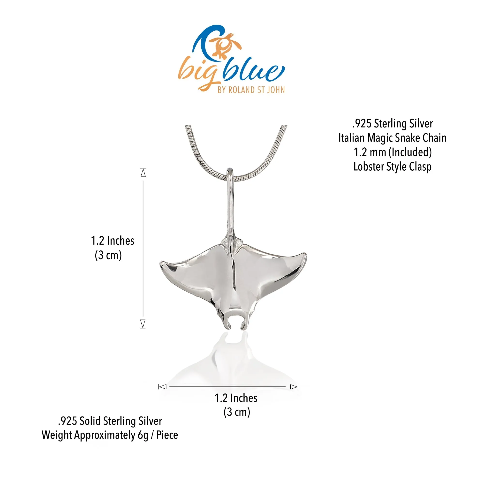 Stingray Necklace Sterling Silver- Manta Ray Necklace for Women | Stingray Jewelry | Scuba Diving Jewelry | Ocean Inspired Fine Jewelry