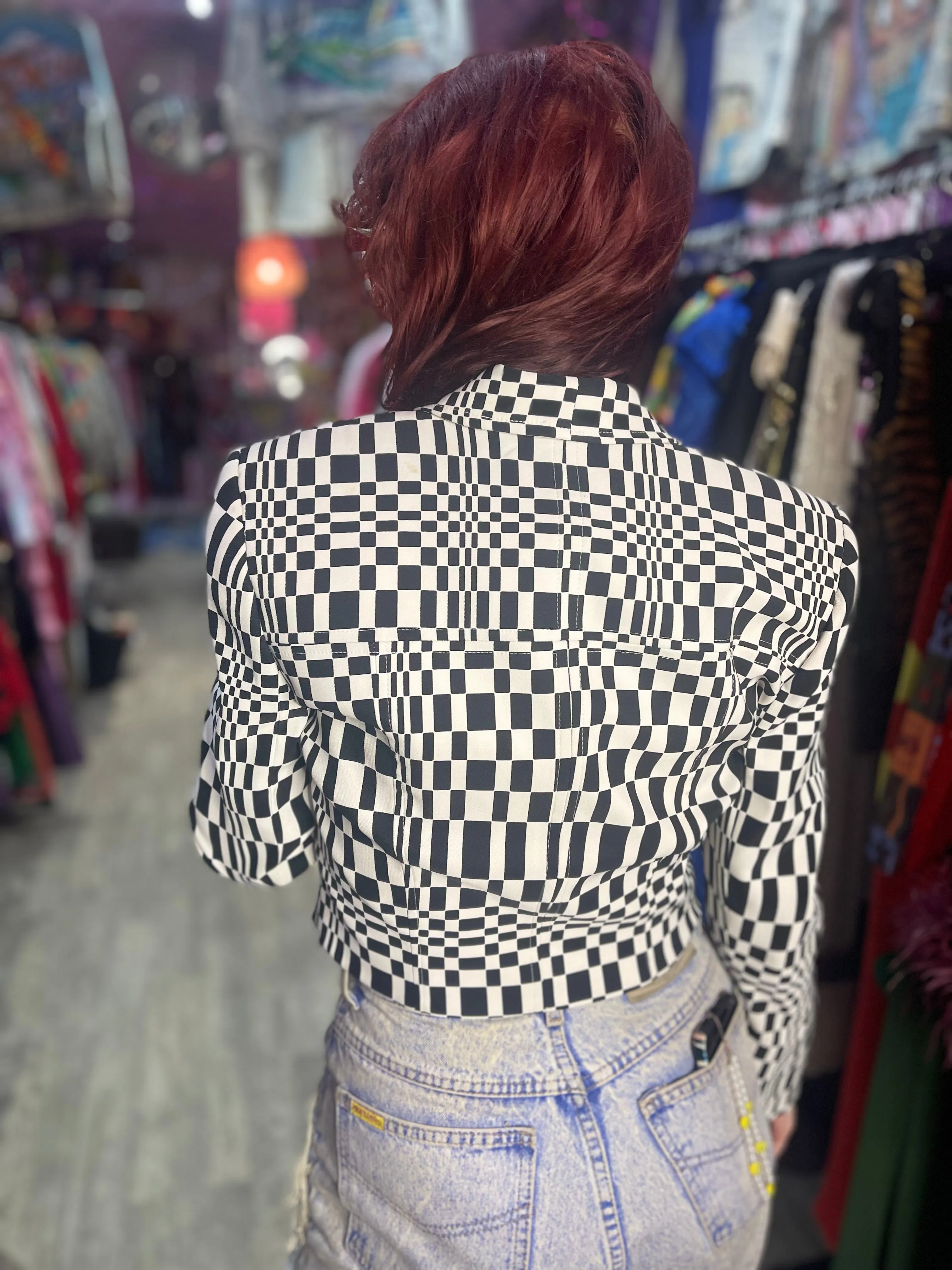 Vintage 90s Trippy Checkered Cropped Jacket