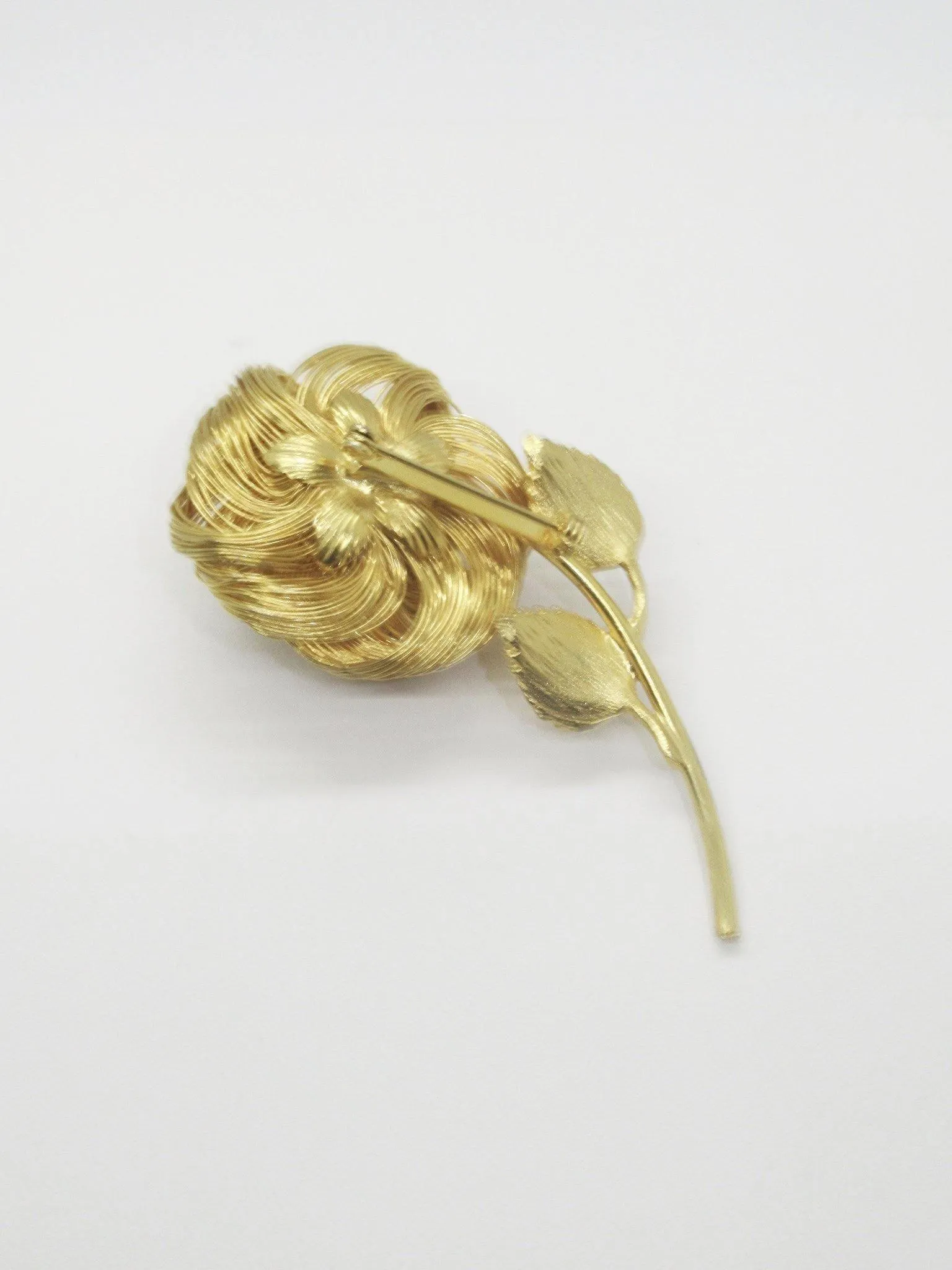 Vintage Gold Wire Rose Trembler Brooch with Pastel Rhinestones