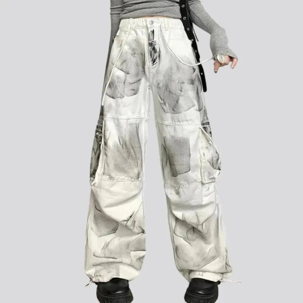 White painted jean pants for ladies