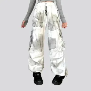 White painted jean pants for ladies