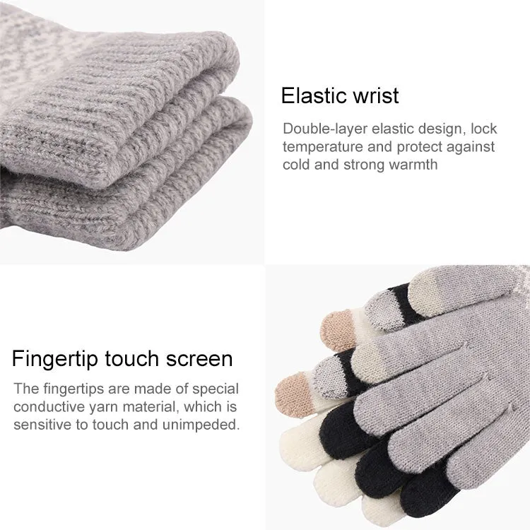 Winter Touch Screen Gloves Women Men Warm Stretch Knit Mittens Imitation Wool Thicken Full Finger Gloves(C-Dark Pink)