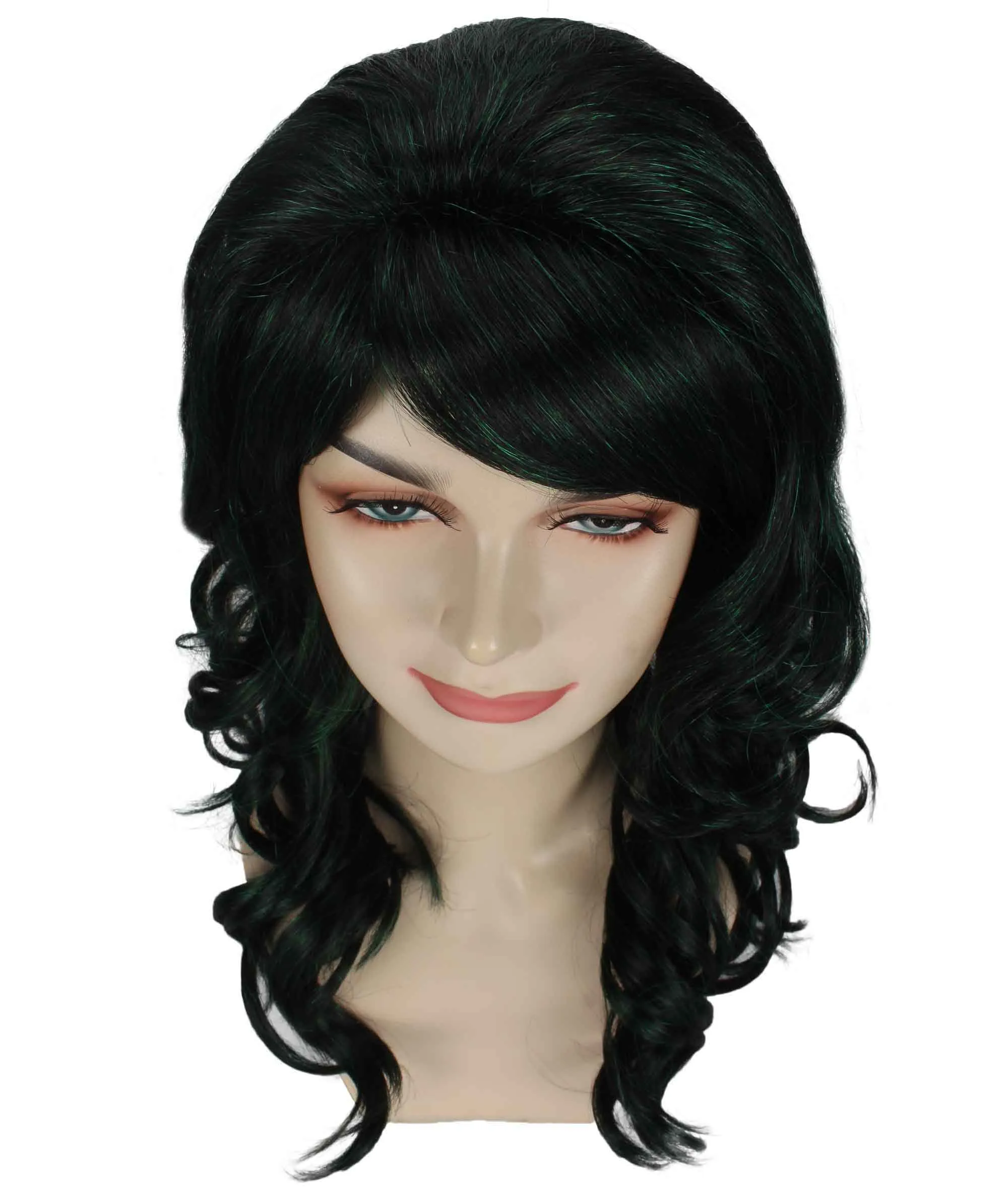 Women's Dark Green Color Curly Long Length Trendy Space Invader Wig