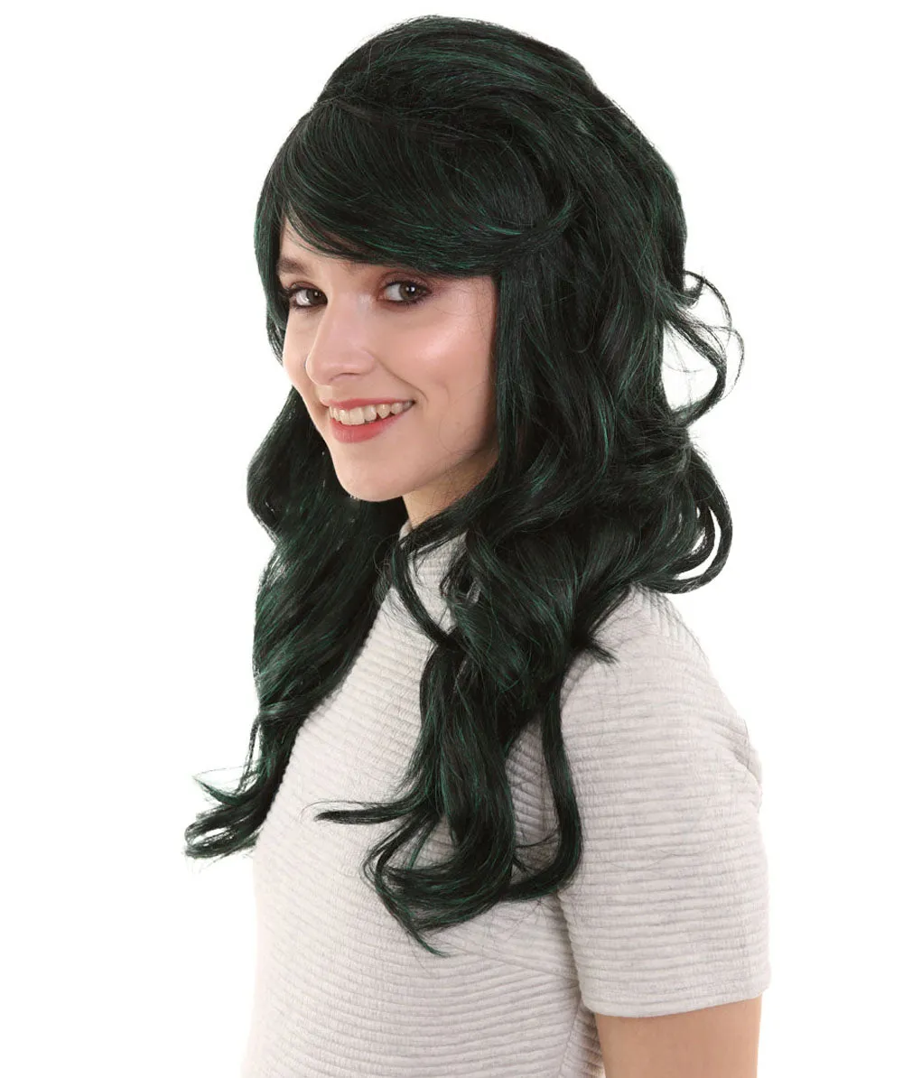 Women's Dark Green Color Curly Long Length Trendy Space Invader Wig