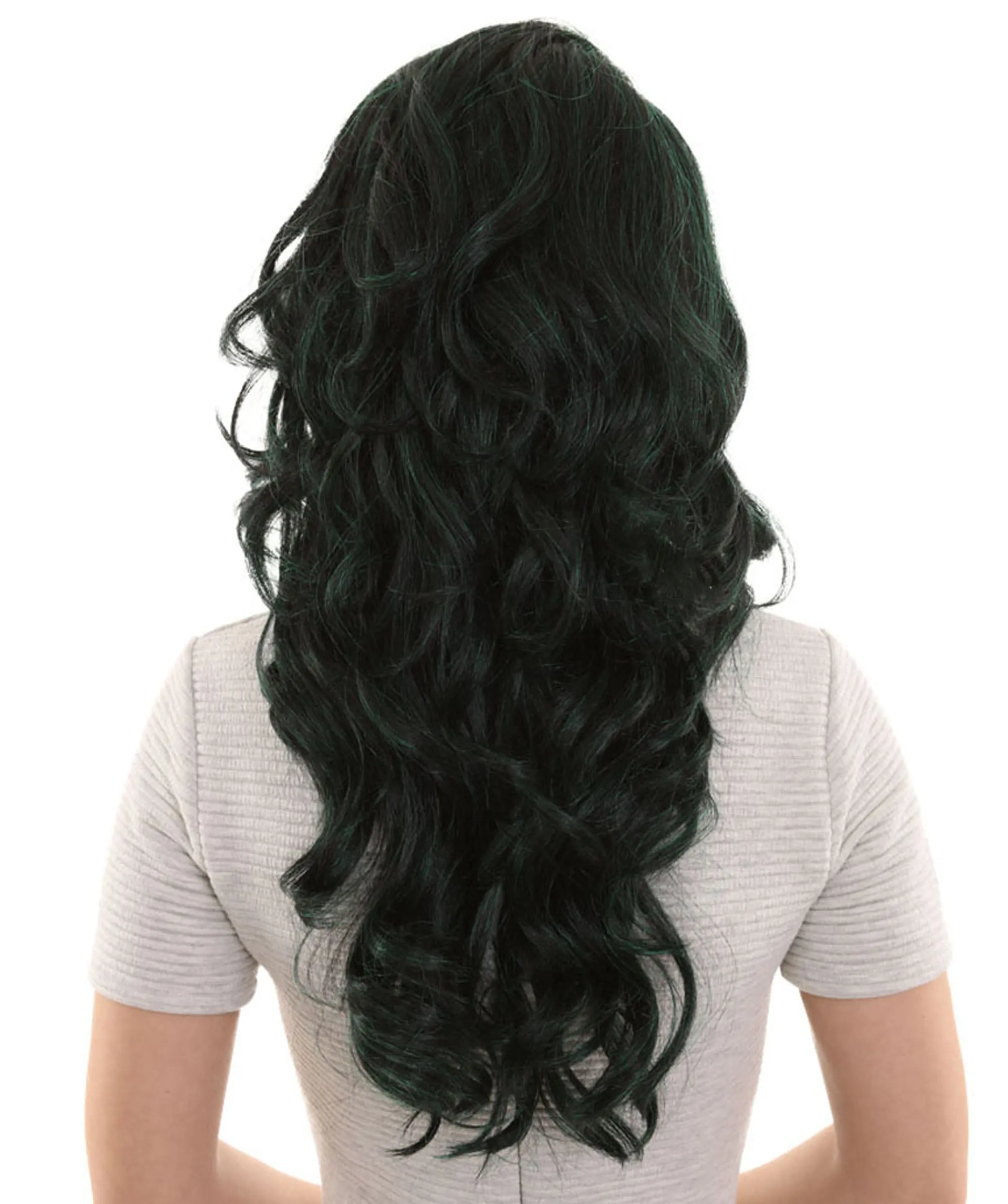 Women's Dark Green Color Curly Long Length Trendy Space Invader Wig